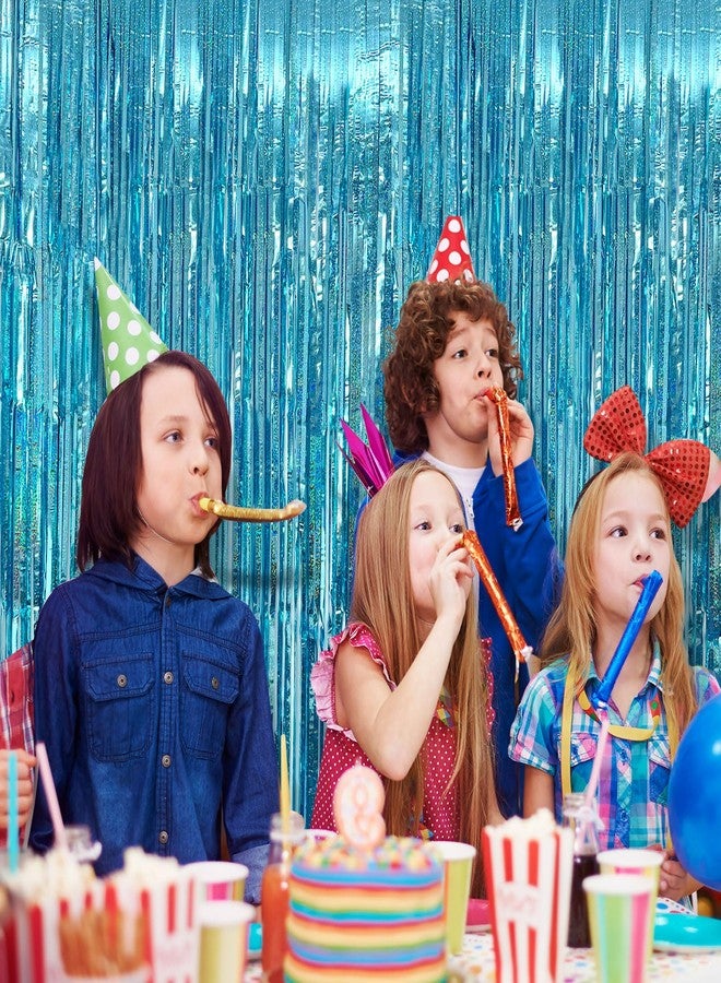 UJL 2 Pack Blue Streamers Blue Party Decorations Tinsel Foil Fringe Curtains Photo Backdrop Celebration Birthday Decorations Ocean Party Decoration - Image 3